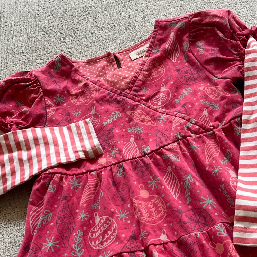 Matilda‎ Jane Girls Christmas Ornament Tiered Dress Pink Striped Size 4 Holiday
